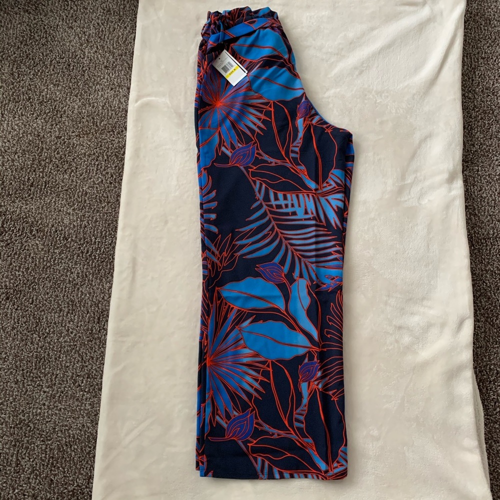 ECI NEW YORK palm print high rise palazzo pants